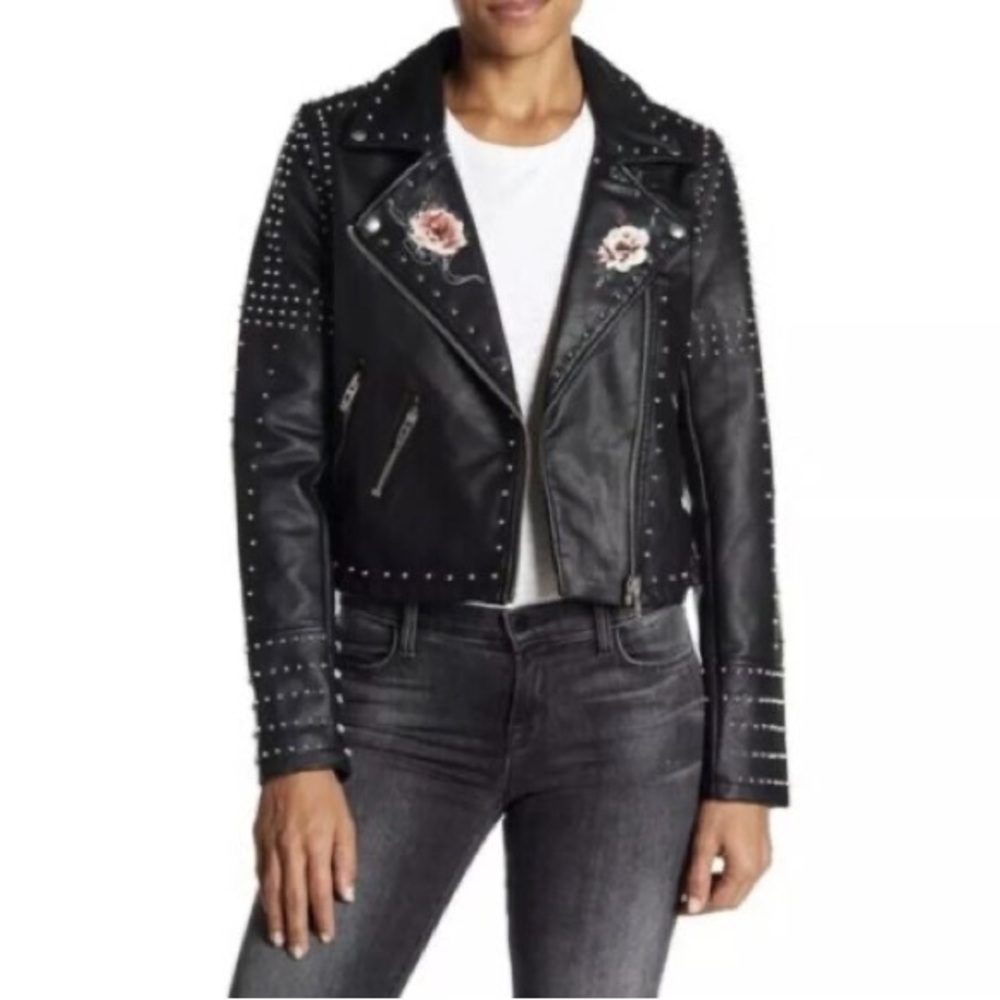 Blank NYC Black Studded Faux Leather Floral Stud Studded Biker Moto Jacket - Picture 4 of 9